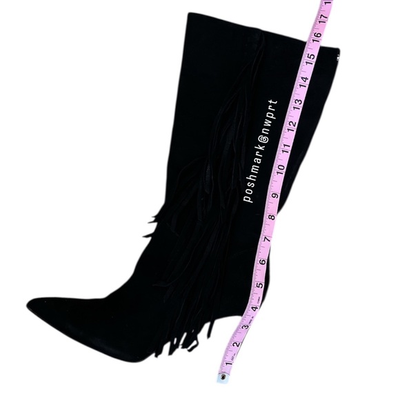 Sam Edelman 🖤 Fayette Suede Fringe Boots Heels Black 37 7 7.5 - Picture 12 of 16
